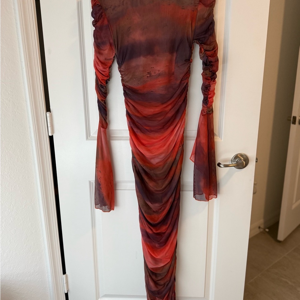 Flare Sleeve Gradient Color
Ruched Bodycon Maxi
Dress -  Orange